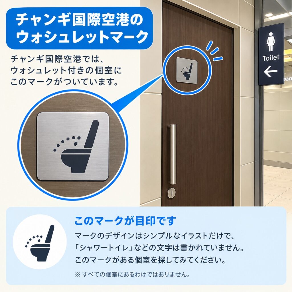 シンガポール チャンギ空港 トイレ 流し方マーク